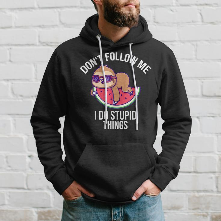 Dont Follow Me I Do Stupid Things Funny Sloth On Watermelon Hoodie Gifts for Him