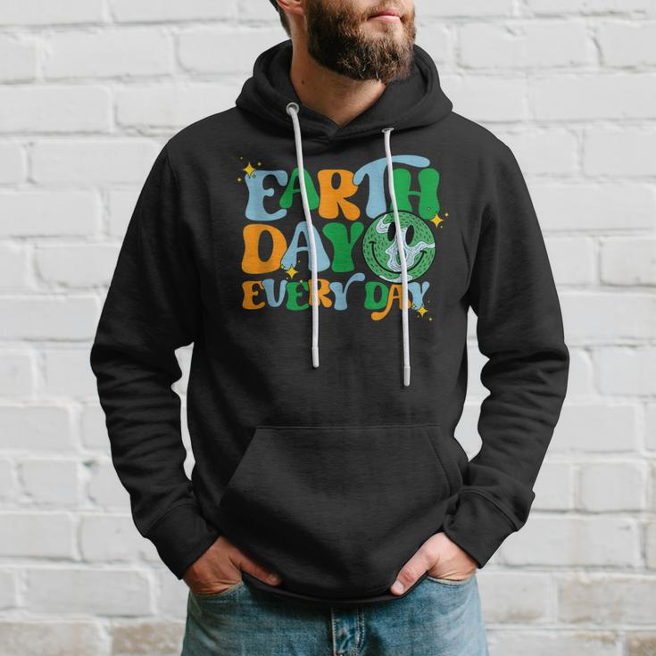 Earth Day Every Day Groovy Face Retro Planet Anniversary Hoodie Gifts for Him