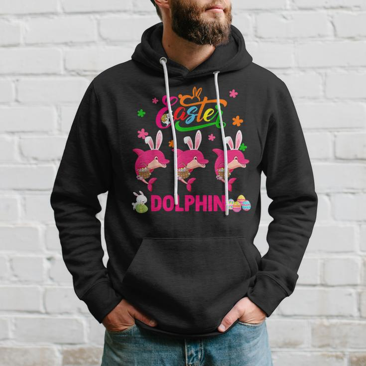 Easter Dolphin Three Cute Bunny Dolphins Hunting Eggs Basket Hoodie Gifts for Him