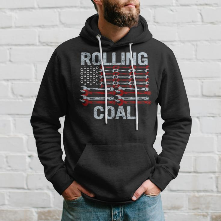 Fathers Day Diesel Car Mechanic Dad Rolling Coal Usa Flag Hoodie Gifts for Him