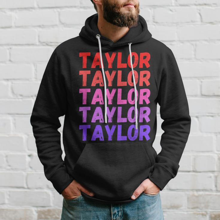 First Name Taylor - Colorful Modern Repeated Text Retro Hoodie Gifts for Him