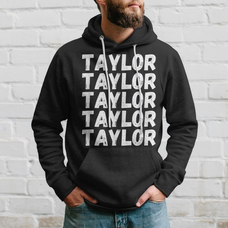 First Name Taylor - Funny Modern Repeated Text Retro Hoodie Gifts for Him