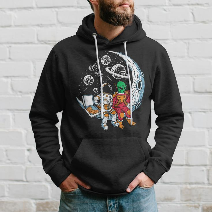 Funny Astronaut And Alien Love Eating Pizza Exploring Space Hoodie Gifts for Him