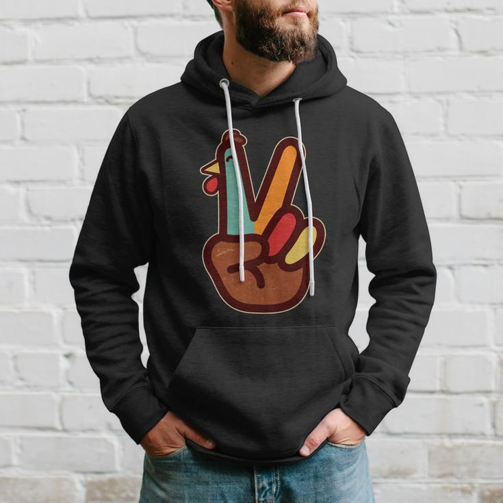 Funny Cute Thanksgiving Hand Turkey Peace Sign Hoodie Gifts for Him