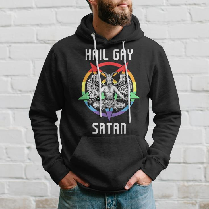 Funny Hail Gay Satan Lgbt Goth Gay Pride Baphomet Hoodie Gifts for Him