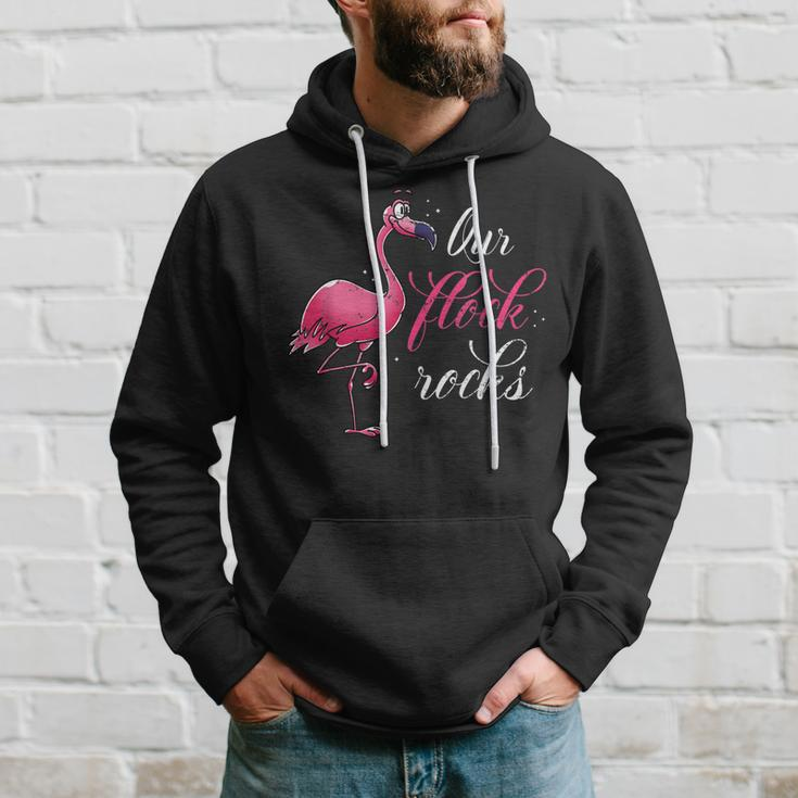 Funny Our Flock Rocks Flamingos Animal Lover Gift Flamingo Men Hoodie Graphic Print Hooded Sweatshirt Gifts for Him