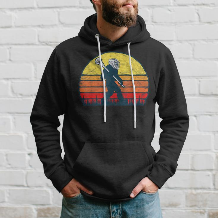 Funny Sasquatch Lax Bigfoot Lacrosse Vintage 80S Sunset Hoodie Gifts for Him
