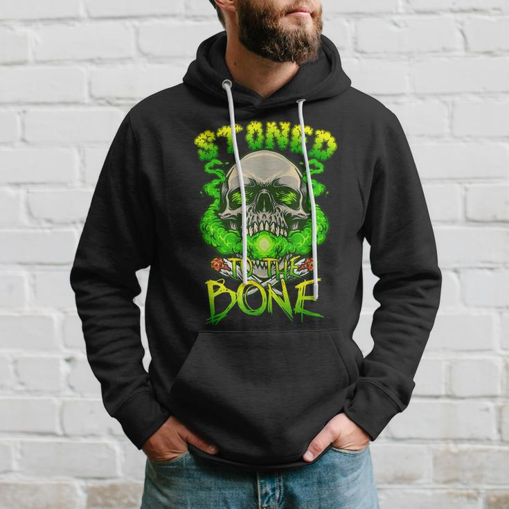 Funny Skull Smoking Weed Stoned To The Bone Halloween Men Hoodie Graphic Print Hooded Sweatshirt Gifts for Him