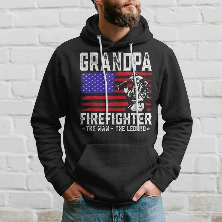 Grandpa Firefighter The Man The Legend American Flag Hoodie Gifts for Him
