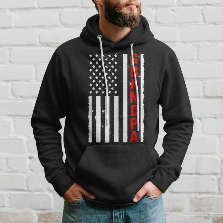 Grandpa Usa Flag Firefighter Thin Red Line Fireman Gift Hoodie Gifts for Him