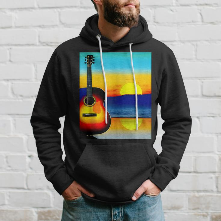 Guitar With Sunset Artistic Design For Guitarists & Musician Hoodie Gifts for Him