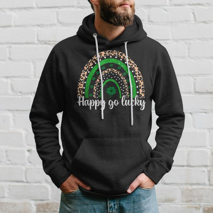 Happy Go Lucky St Patricks Day Rainbow Lucky Clover Shamrock Hoodie Gifts for Him