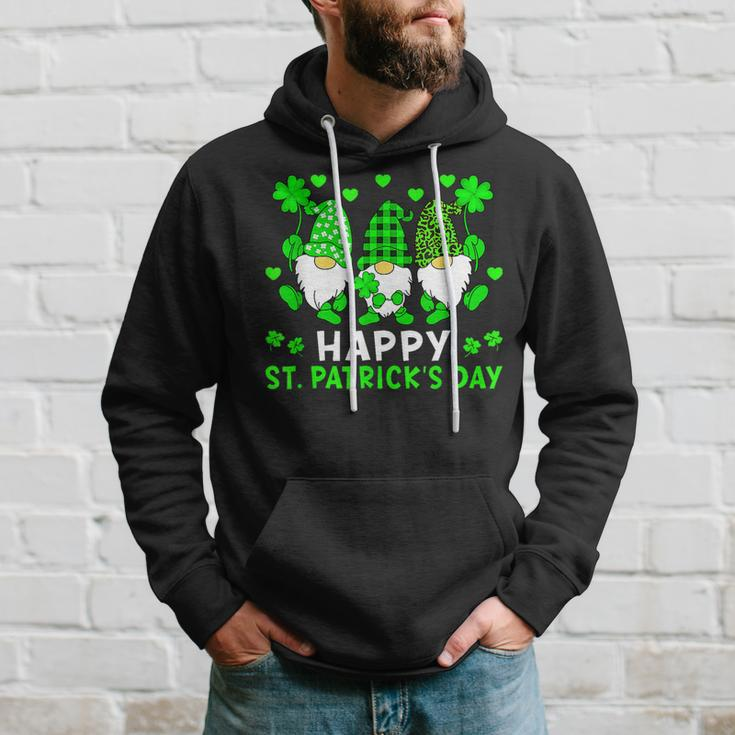 Happy St Patricks Day Three Gnomes Holding Shamrock Squad Hoodie Gifts for Him