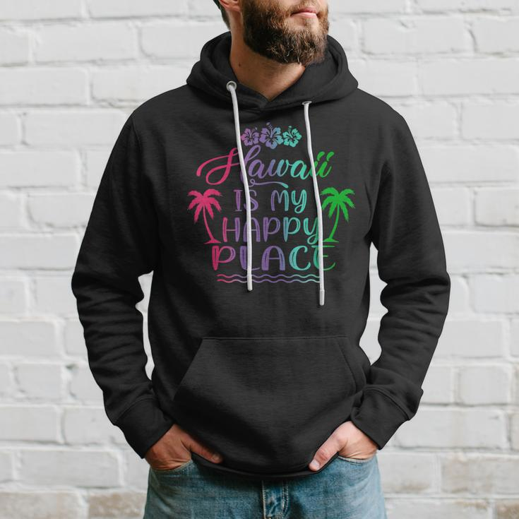 Hawaii Is My Happy Place Palm Trees Beach Vacation Hoodie Gifts for Him