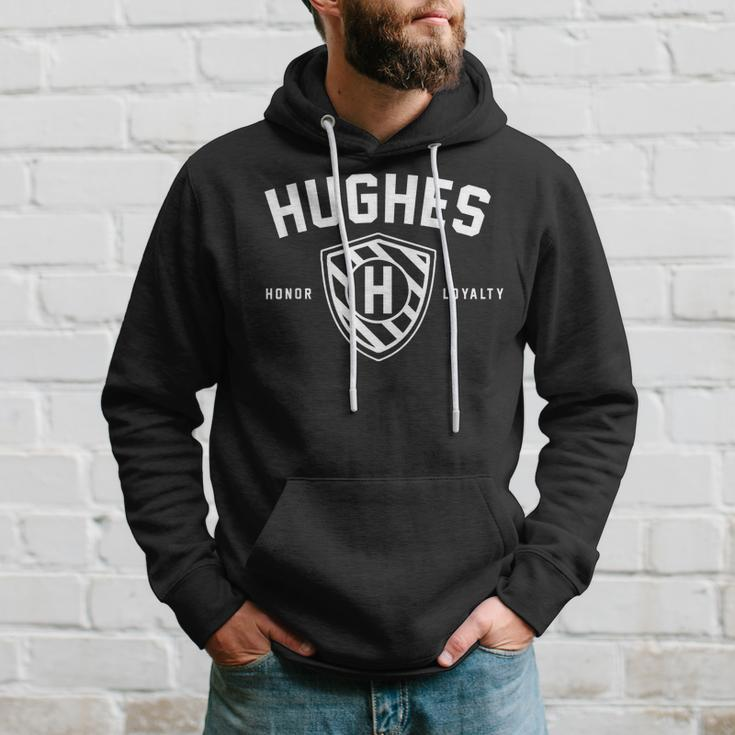 Hughes Shield Last Name Crest Matching Reunion Men Hoodie Gifts for Him