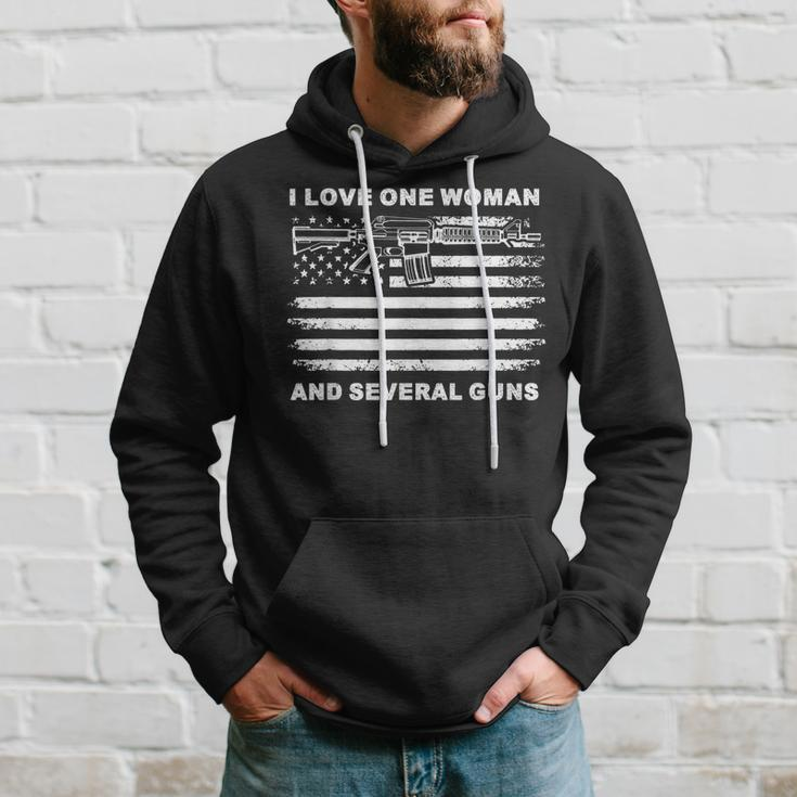 I Love One Woman & Several Guns Vintage Usa Flag Dad Grandpa Men Hoodie Graphic Print Hooded Sweatshirt Gifts for Him