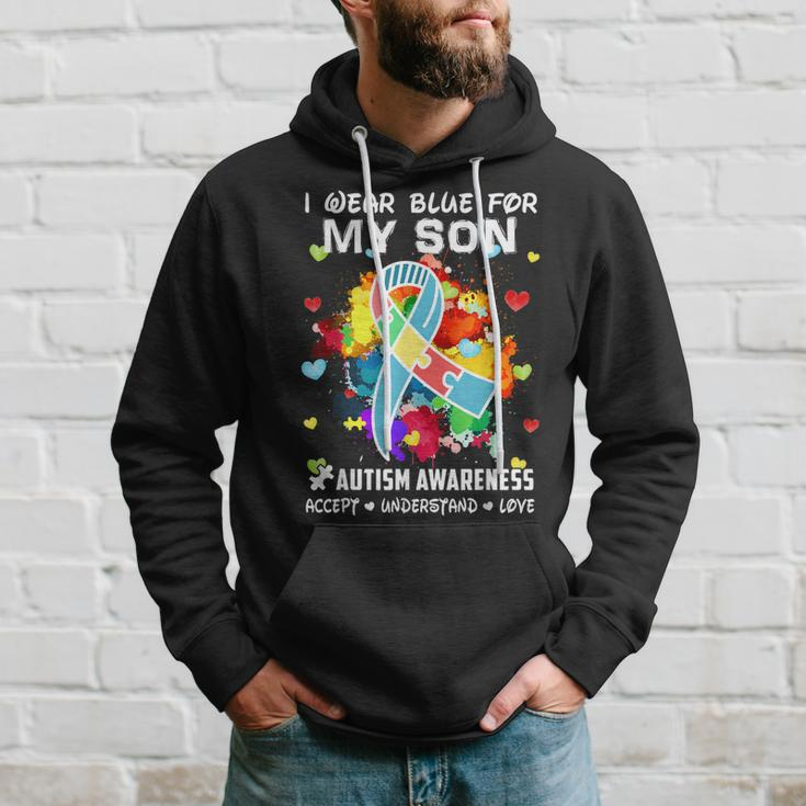 I Wear Blue For My Son Accept Understand Love Autism Mom Dad Hoodie Gifts for Him