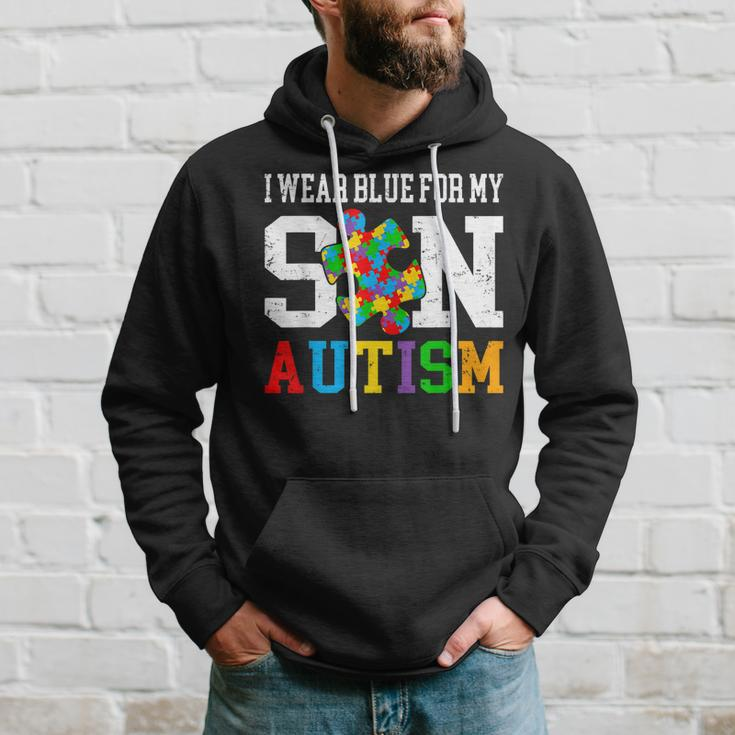 I Wear Blue For My Son Autism Awareness Day Mom Dad Parents Hoodie Gifts for Him