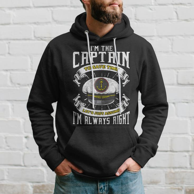 Im The Captain Assume Im Right Boating Captain Men Hoodie Graphic Print Hooded Sweatshirt Gifts for Him