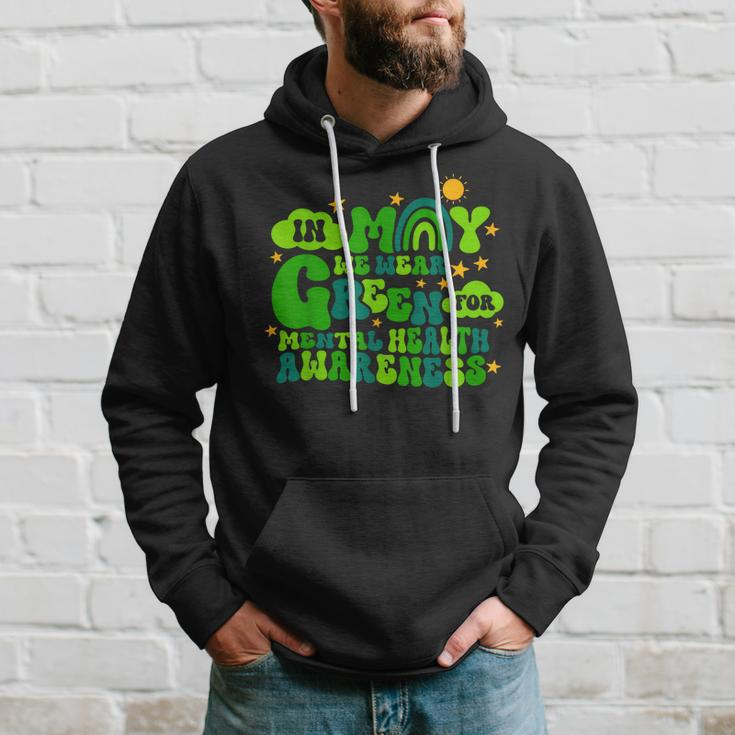 In May We Wear Green Retro Mental Health Awareness Month Hoodie Gifts for Him