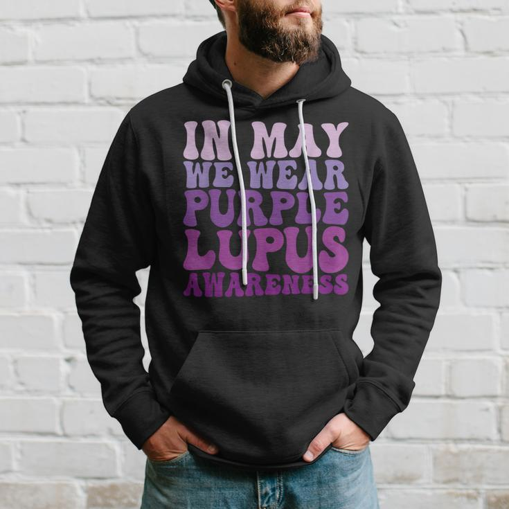 In May We Wear Purple Lupus Awareness Month Groovy Hoodie Gifts for Him