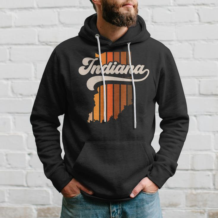 Indiana Vintage Retro 70S Style Stripe State Silhouette Hoodie Gifts for Him