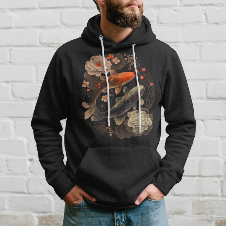 Japanese Fish Koi Carp Vintage Graphic Cherry Blossom Hoodie Gifts for Him