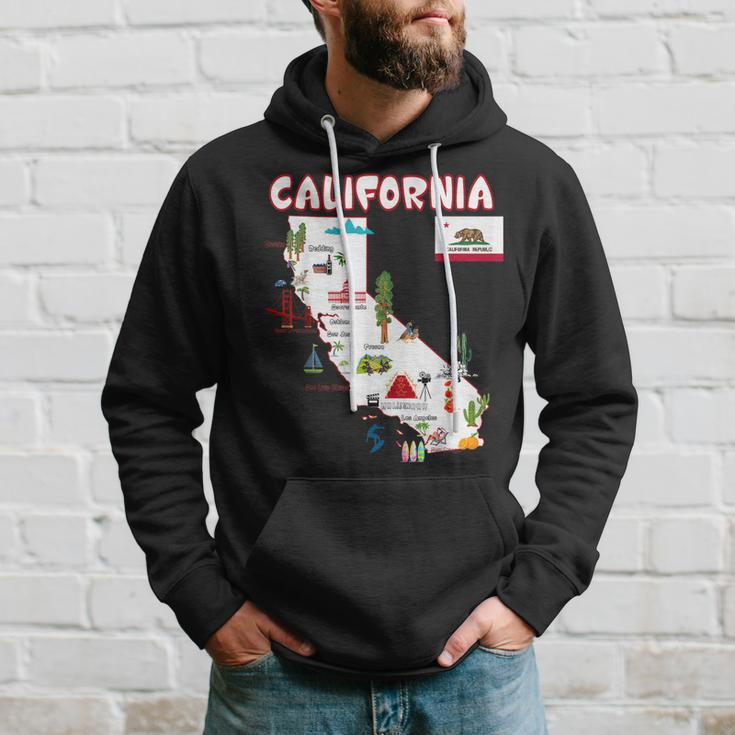 Map Of California Landmarks Major Cities Flag Hoodie Gifts for Him