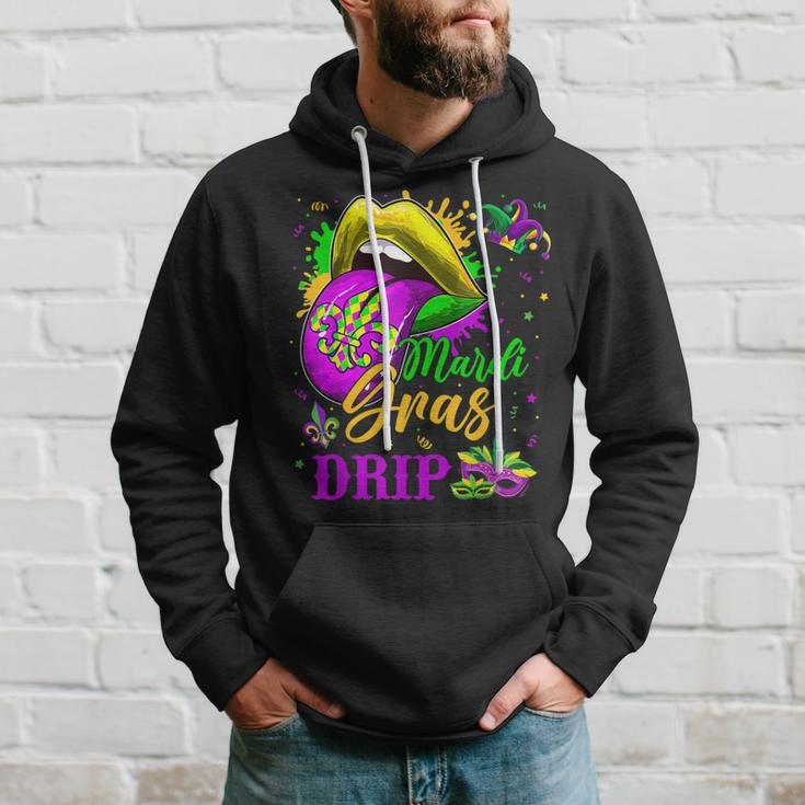 Mardi Gras Dripping Lips Funny Mardi Gras Drip Colors V2 Hoodie Gifts for Him