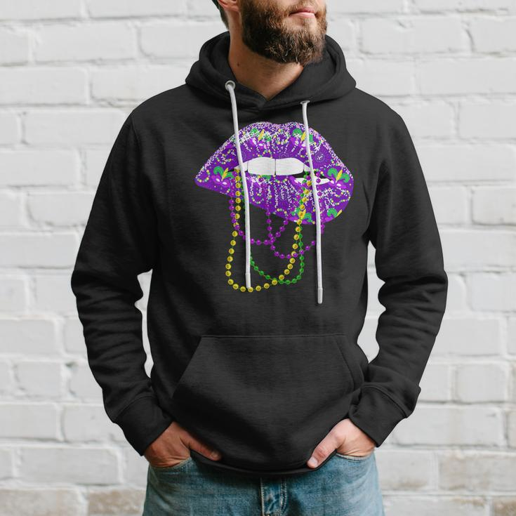 Mardi Gras Lips Queen Carnival Costume Purple & Gold Funny Hoodie Gifts for Him