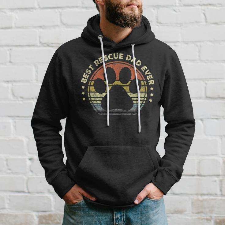 Mens Best Rescue Dad Ever - Vintage Retro Mens Dog Cat Lover Hoodie Gifts for Him