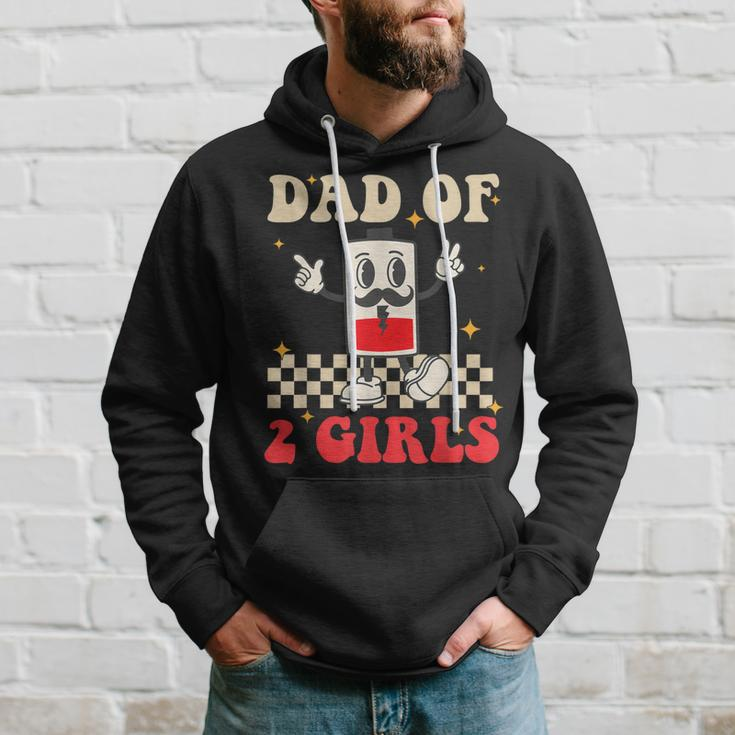 Mens Hippie Face Battery Dad Of 2 Girls Retro Groovy Fathers Day Hoodie Gifts for Him