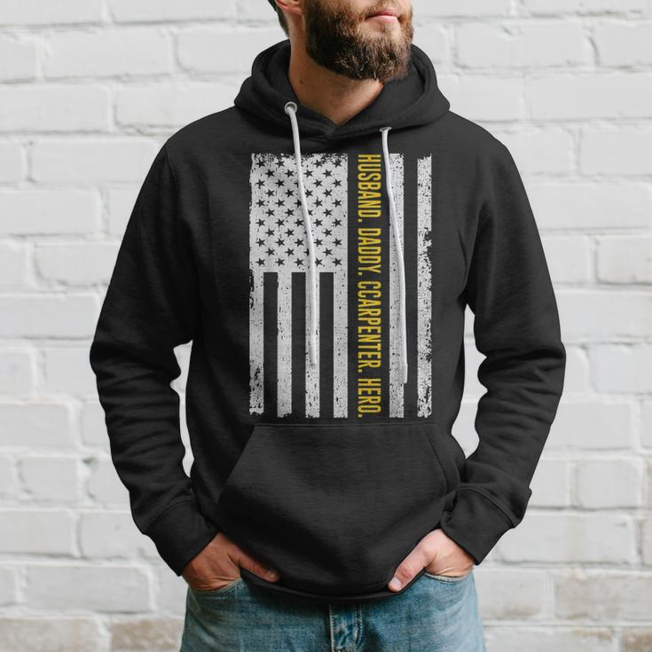 Mens Husband Daddy Carpenter Hero Usa Flag Fathers Day Gifts Hoodie Gifts for Him
