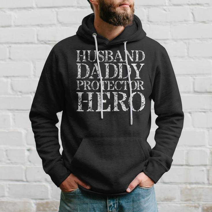 Mens Husband Daddy Protector Hero Funny Husband Gifts From Wife Men Hoodie Graphic Print Hooded Sweatshirt Gifts for Him