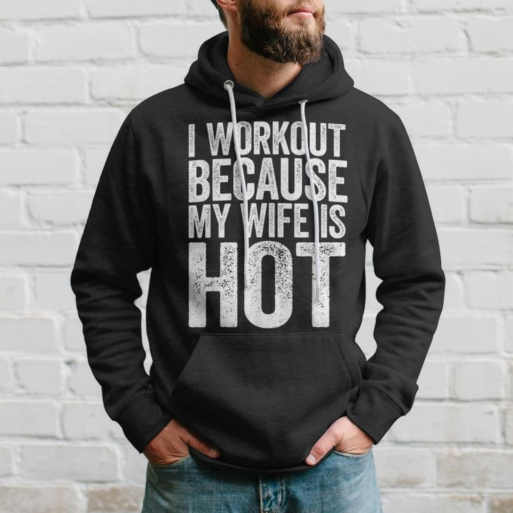 Mens I Workout Because My Wife Is Hot Gym Gift Men Hoodie Graphic Print Hooded Sweatshirt Gifts for Him
