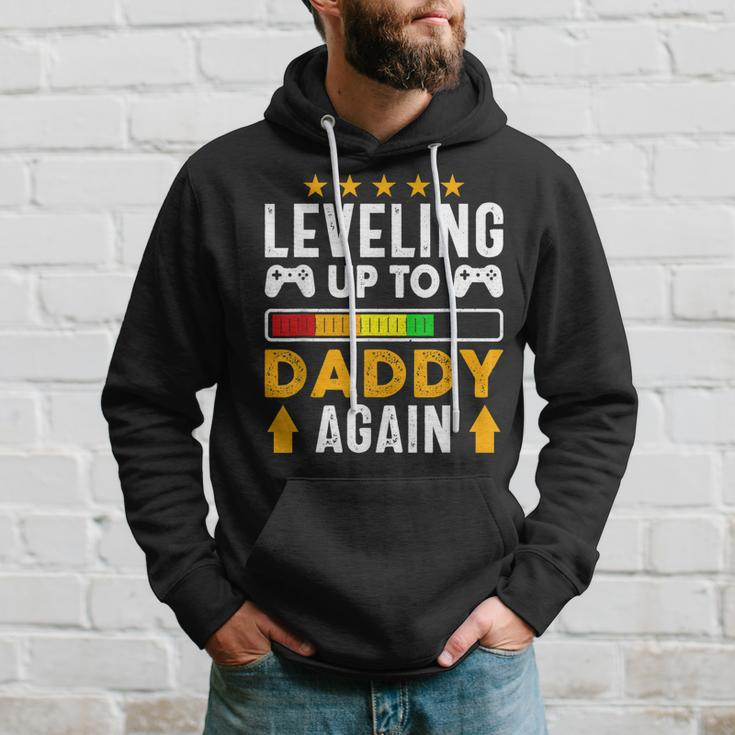 Mens Leveling Up To Daddy Again Funny Dad Pregnancy Announcement Hoodie Gifts for Him