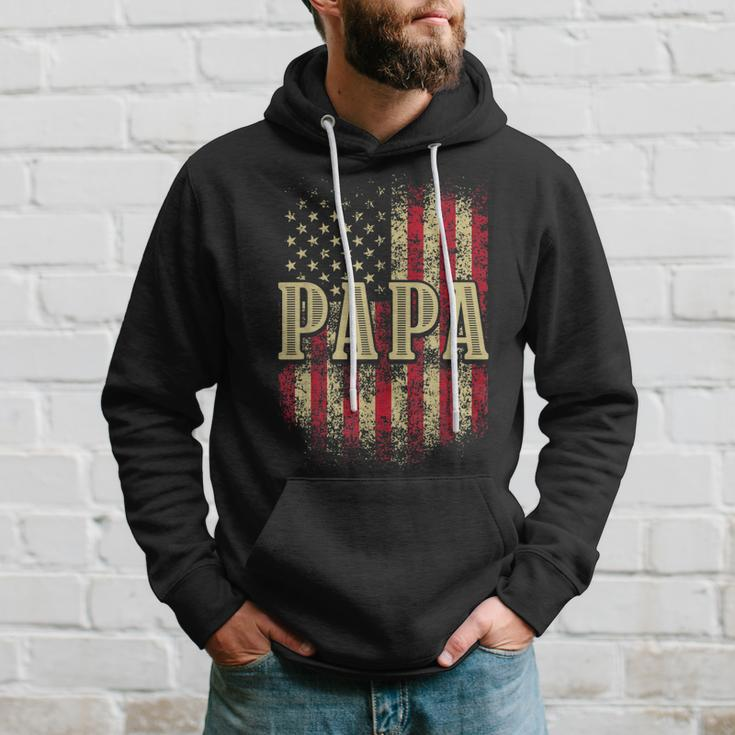 Mens Papa American Flag Patriotic Grandfather Funny Pops Grandpa Hoodie Gifts for Him