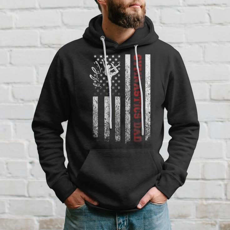 Mens Proud Gymnastics Dad American Flag Cool Usa Patriotic  Hoodie Gifts for Him