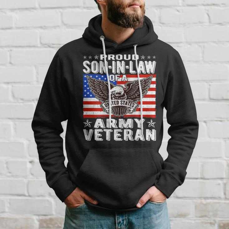 Mens Proud Son-In-Law Of Army Veteran Patriotic Military Family Men Hoodie Graphic Print Hooded Sweatshirt Gifts for Him