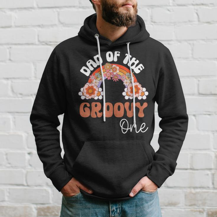 Mens Retro Dad Of Groovy One Matching Family 1St Birthday Party Hoodie Gifts for Him
