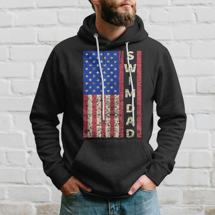 Mens Swim Dad American Flag Swimmer Fathers Day Gift Hoodie Gifts for Him