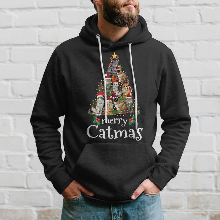 Merry Catmas Funny Cat Mom Cat Dad Christmas Cat Men Hoodie Graphic Print Hooded Sweatshirt Gifts for Him