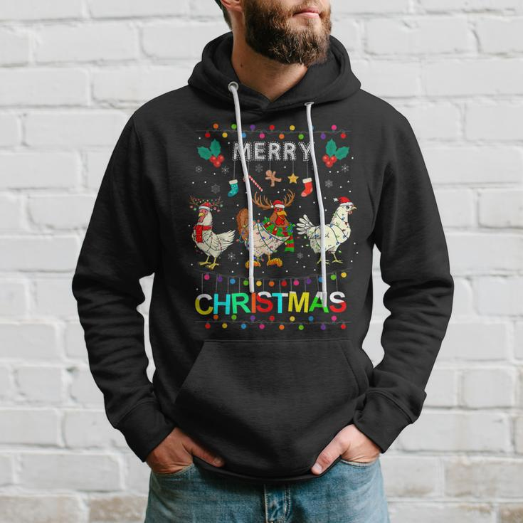Merry Christmas Chicken Funny Christmas Lights Ugly Sweater Men Hoodie Graphic Print Hooded Sweatshirt Gifts for Him