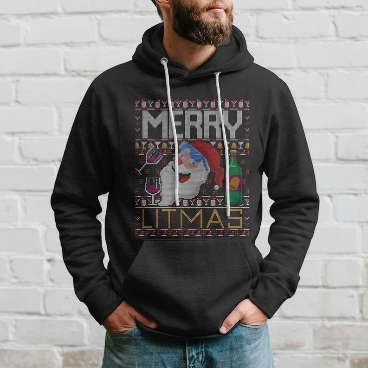 Merry Litmas Lit Santa Claus Wine Ugly Christmas Sweater Cute Gift Hoodie Gifts for Him