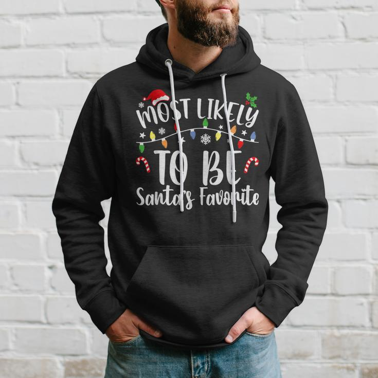 Most Likely To Be Santas Favorite Christmas Family Matching Men Hoodie Graphic Print Hooded Sweatshirt Gifts for Him