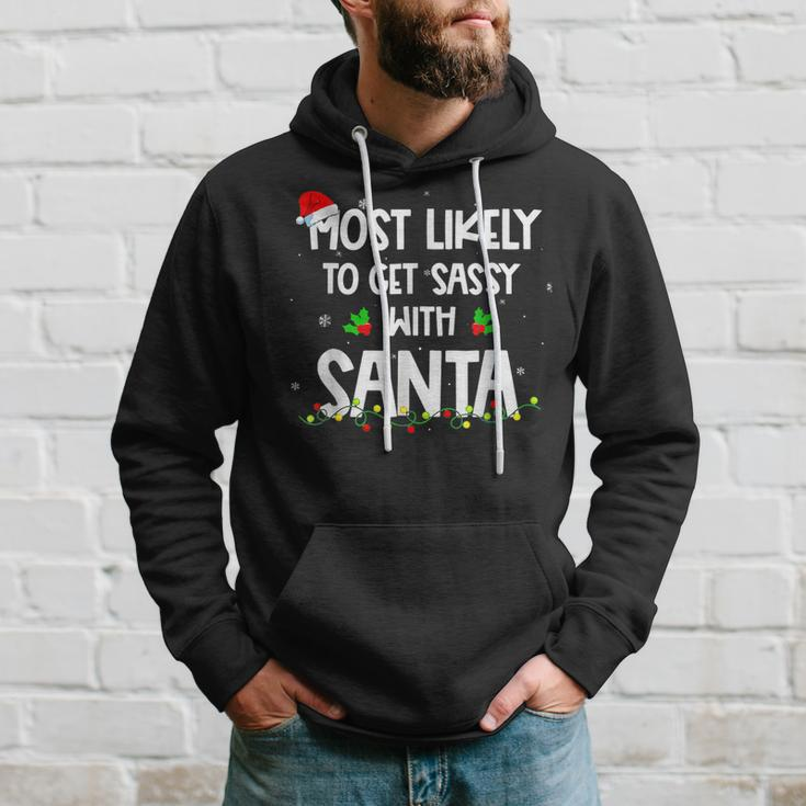 Most Likely To Get Sassy With Santa Christmas Funny Xmas Men Hoodie Graphic Print Hooded Sweatshirt Gifts for Him