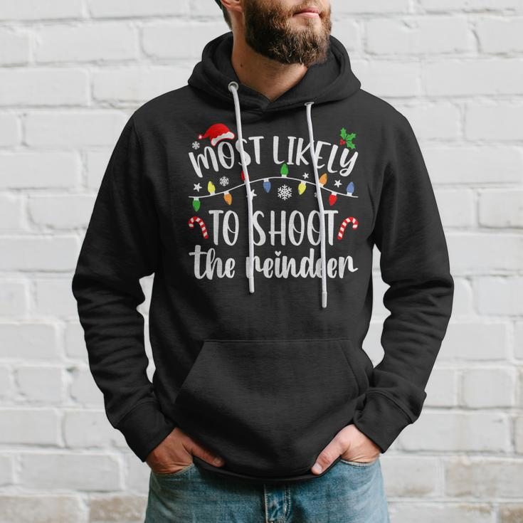 Most Likely To Shoot To Reindeer Christmas Family Matching V2 Men Hoodie Graphic Print Hooded Sweatshirt Gifts for Him