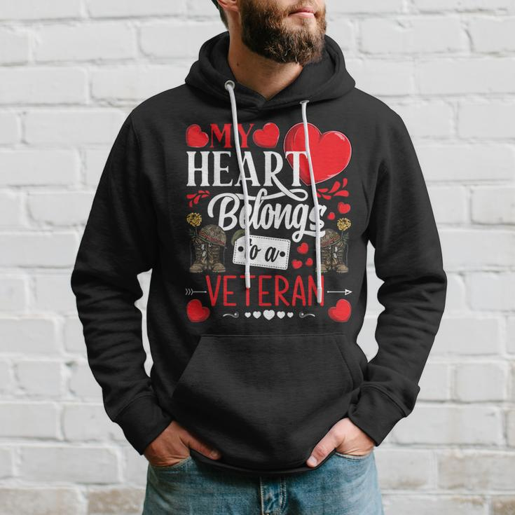 My Heart Belongs To A Veteran Awesome Valentines Day Men Hoodie Graphic Print Hooded Sweatshirt Gifts for Him