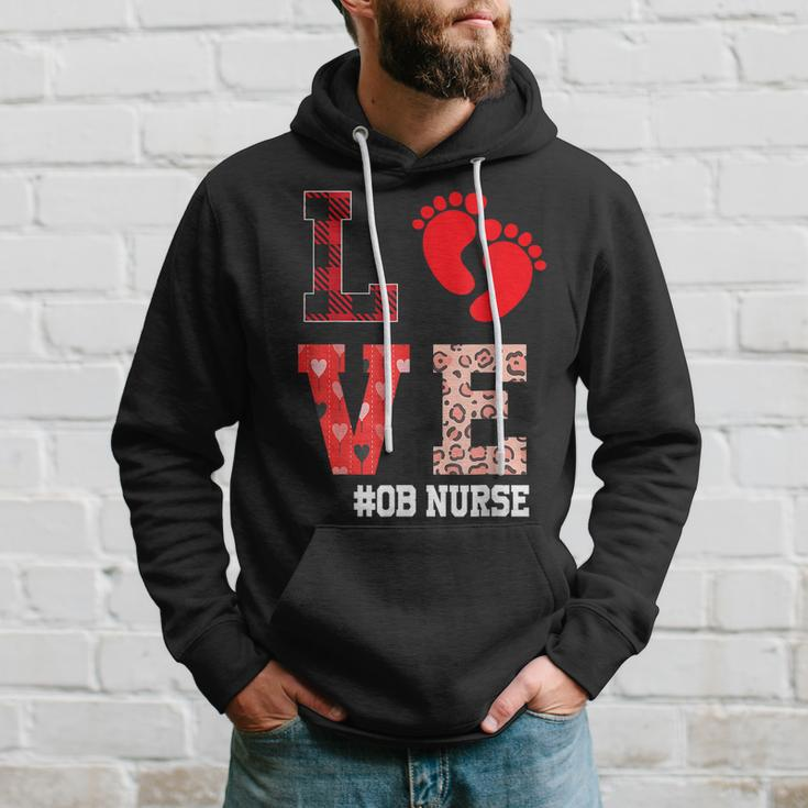 Ob Nurse Love Valentines Day Leopard Plaid Hearts Nursing Men Hoodie Graphic Print Hooded Sweatshirt Gifts for Him