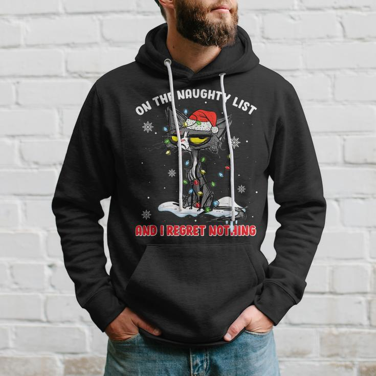 On The Naughty List And I Regret Nothing Christmas Cat Men Hoodie Graphic Print Hooded Sweatshirt Gifts for Him